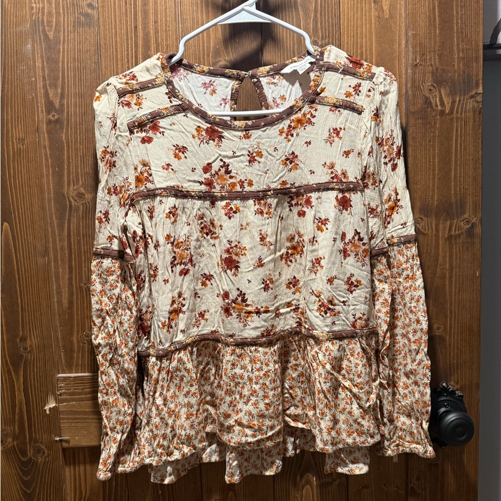 American Eagle Outfitters Floral Blouse - Brown and Cream